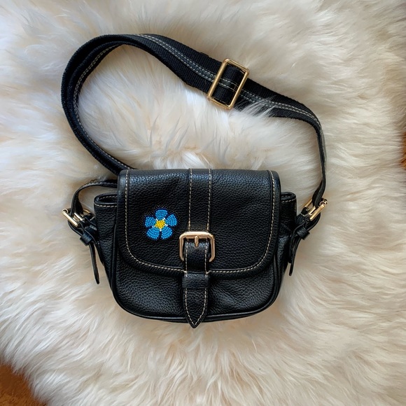 Soft Leather Crossbody Bag with Forget-Me-Not Beaded Patch - Picture 13 of 13